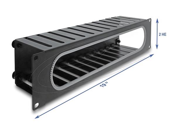 Delock 19” Routing panel k vedení kabelů, s otvorem a ochranou okraje, 2U, černý 67279