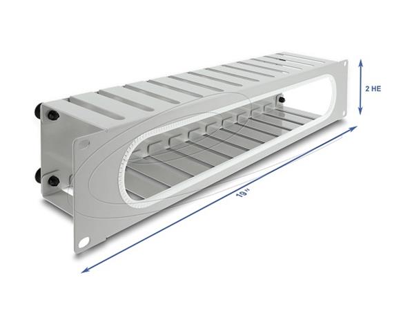 Delock 19” Routing panel k vedení kabelů, s otvorem a ochranou okraje, 2U, šedý 67280