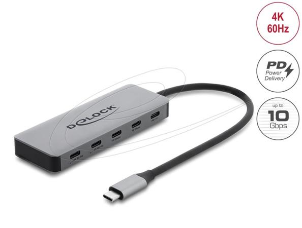 Delock 2 portový Hub USB 10 Gbps a 2 porty USB-C™ 4K s PD 3.0 100 W 64371