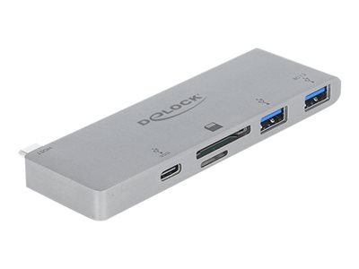 DeLock 3 Port Hub and 2 Slot Card Reader for MacBook with PD 3.0 and retractable USB Type-C Connect 64078