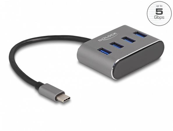Delock 4 portový Hub USB 3.2 Gen 1 s konektorem USB Type-C™ – porty USB Typu-A nahoře 63223