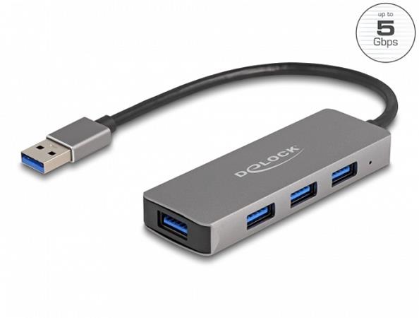 Delock 4 portový Hub USB 3.2 Gen 1 s konektorem USB Typu-A – porty USB Typu-A na boku 63171