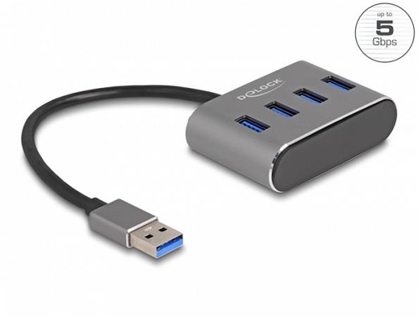 Delock 4 portový Hub USB 3.2 Gen 1 s konektorem USB Typu-A – porty USB Typu-A nahoře 63190