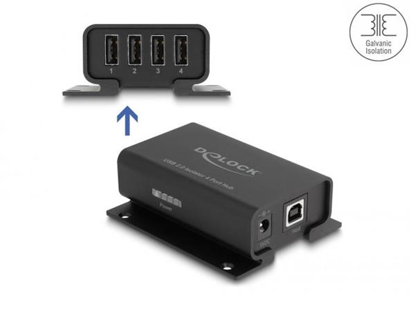 Delock 4 portový USB 2.0 izolační rozbočovač s izolací na 5 kV pro datová vedení 64226