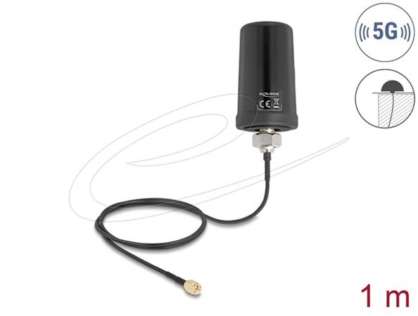Delock 5G LTE GNSS WiFi 6 Anténa SMA samec 1,1 - 4,0 dBi všesměrová, připoj. kabel ULA100 1 m střešní montáž venko 81473
