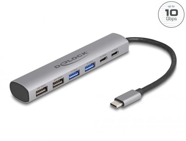 Delock 6 portový rozbočovač USB se 4 x zásuvkami USB Typu-A a se 2 x zásuvkami USB Type-C™ 64232