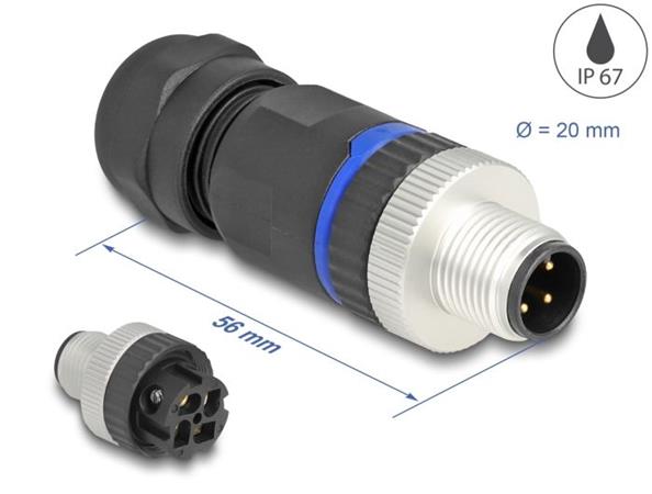 Delock A-kódovaný 4 pinový zástrčkový konektor M12 pro šroubové připojení montáž 60533