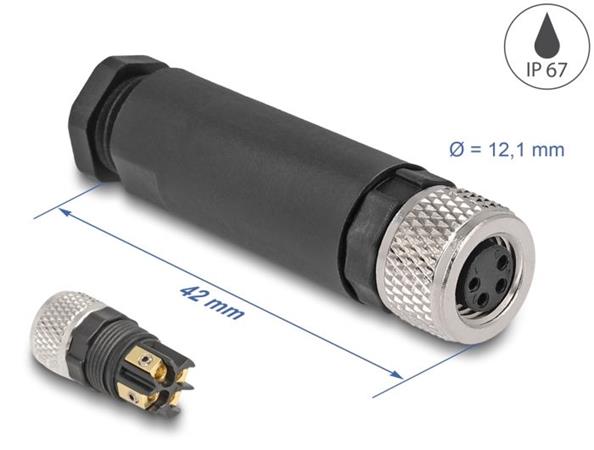 Delock A-kódovaný 4 pinový zásuvky konektor M8 pro šroubové připojení montáž 60532