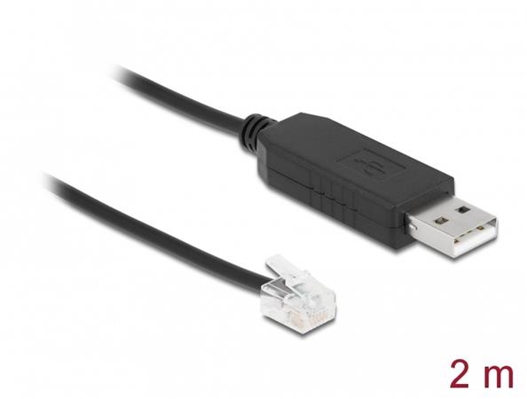 Delock Adapter cable USB Type-A to Serial RS-232 RJ12 with ESD protection APC 2 m 66736