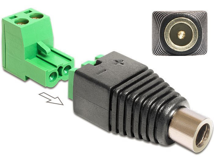 DeLOCK Adapter DC 2.1 x 5.5 mm male > Terminal Block - Adaptér napájení - svorkovnice se 2 piny (F)