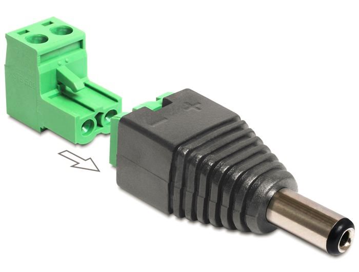 DeLOCK Adapter DC 2.1 x 5.5 mm male > Terminal Block - Adaptér napájení - svorkovnice se 2 piny (M)