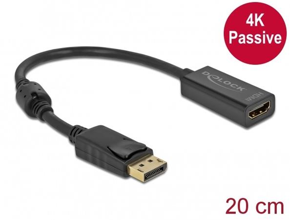 Delock Adaptér DisplayPort 1.2 samec na HDMI samice 4K pasivní černý 63559