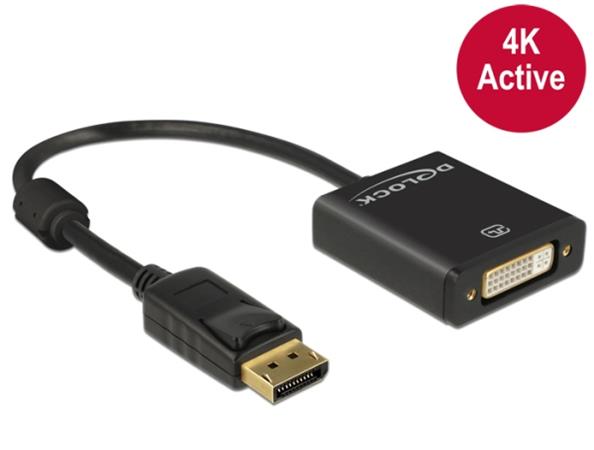 DeLOCK - Adaptér DisplayPort - DisplayPort (M) do DVI-I (F) - 20 cm - aktivní - černá 62599