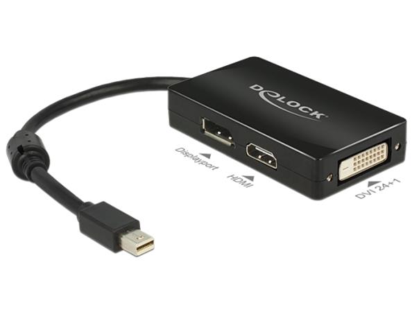 DeLOCK - Adaptér DisplayPort - Mini DisplayPort (M) do DVI-D, HDMI, DisplayPort (F) - 16 cm - černá 62623