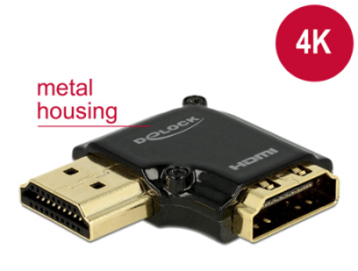 Delock Adaptér High Speed HDMI s Ethernetem – HDMI-A samice > HDMI-A samec 4K 90° pravoúhlý vlevo černý 65660