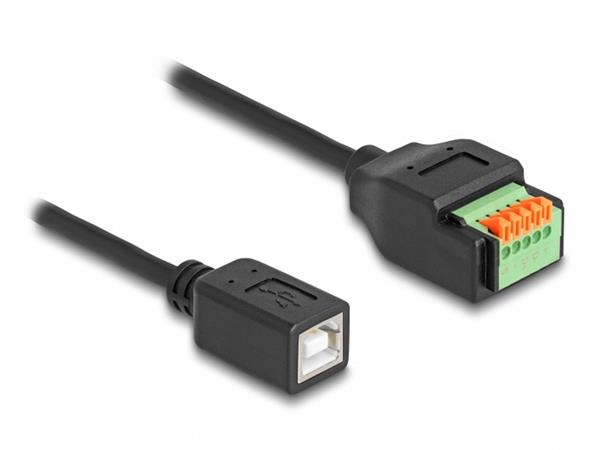 Delock Adaptér kabelu ze zásuvkového konektoru USB 2.0 Typu-B (samice) na svorkovnici, s tlačítkem, 15 cm 66250