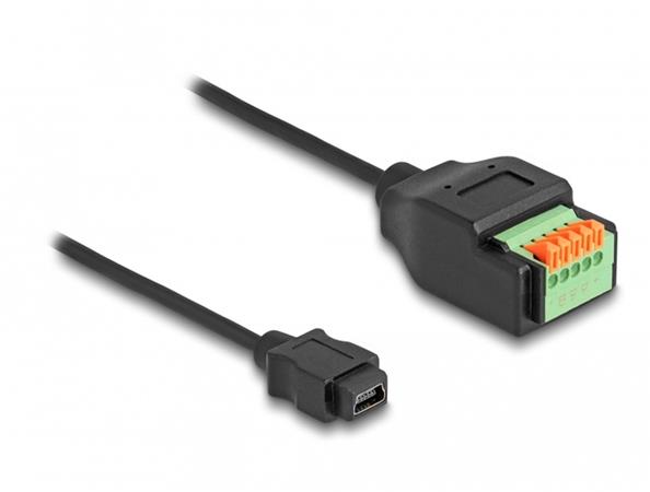 Delock Adaptér kabelu ze zásuvkového konektoru USB 2.0 Typu Mini-B (samice) na svorkovnici, s tlačítkem, 15 cm 66252