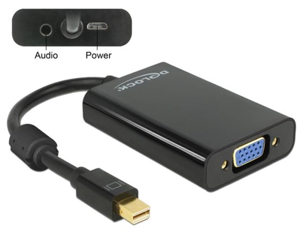 Delock Adapter mini Displayport 1.1 samec - VGA samice + Audio + Power - černý 65598