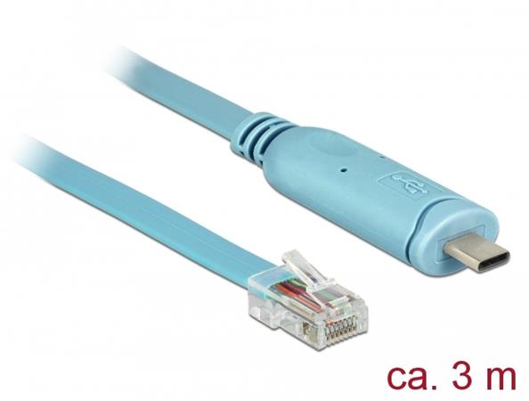Delock Adaptér USB 2.0 Typ-C samec > 1 x Serial RS-232 RJ45 samec 3,0 m modrý 63914