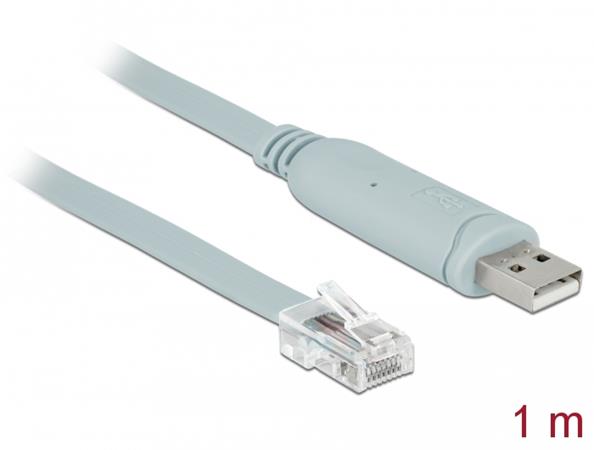 Delock Adapter USB 2.0 Type-A male > 1 x Serial RS-232 RJ45 male 1,0 m grey 63911