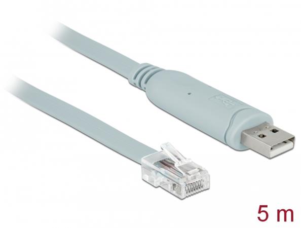 Delock Adapter USB 2.0 Type-A male > 1 x Serial RS-232 RJ45 male 5.0 m grey 63308