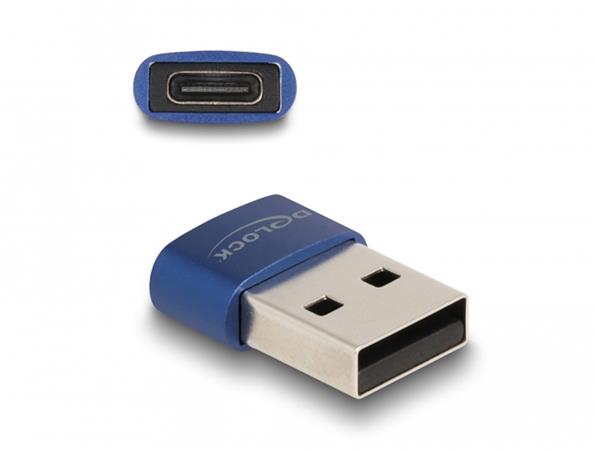 Delock Adaptér USB 2.0, ze zástrčkového konektoru USB Typu-A na zásuvkový konektor USB Type-C™, modrá 60051