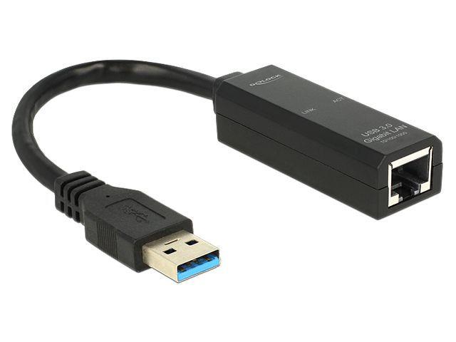 DeLock Adapter USB 3.0 > Gigabit LAN 10/100/1000 Mb/s - Sí?ový adaptér - USB 3.0 - Gigabit Ethernet 62616
