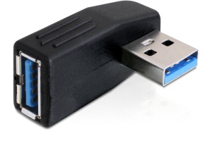DeLock adaptér USB 3.0 samec - USB 3.0 samice pod úhelem 90° horizontálně 65341