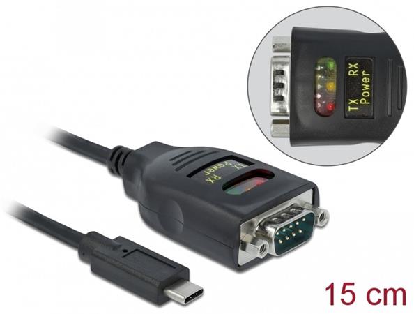 Delock Adaptér USB Type-C™ na 1 x sériové rozhraní RS-232 DB9 s ochranou 15 kV ESD 64038