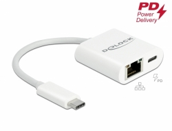 Delock Adaptér USB Type-C™ na Gigabit LAN 10/100/1000 Mbps s portem Power Delivery bílá 65402