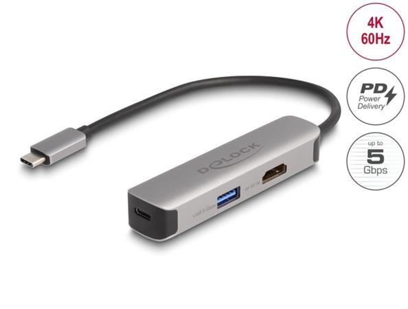 Delock Adaptér USB Type-C™ na HDMI 4K, 60 Hz, s PD USB Typu-A a USB Type-C™ Data + PD 92 W 61060