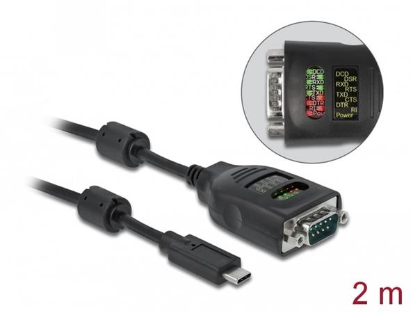Delock Adaptér USB Type-C™ na sériové rozhraní DB9 s devíti LED se zkoušečkou rozhraní RS-232 90414