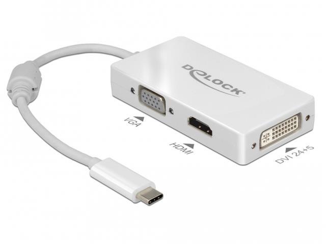 Delock Adaptér USB Type-C™ samec > VGA / HDMI / DVI samice bílá 63924