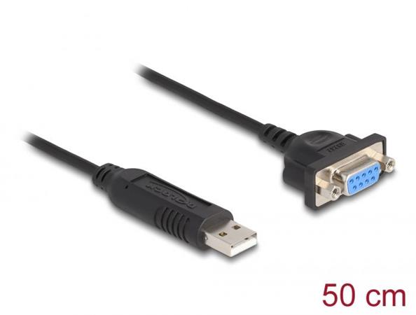 Delock Adaptér z rozhraní USB 2.0 na sériové rozhraní RS-232 s kompaktním krytem sériového konektoru 50 cm FTDI 66453