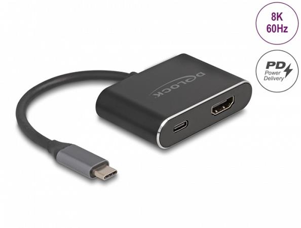 Delock Adaptér z rozhraní USB Type-C™ na HDMI (režim DP Alt) 8K s HDR a Power Delivery, 100 W 64199