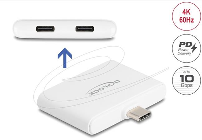 Delock Adaptér z rozhraní USB Type-C™ na USB-C™ Data 10 Gbps a Video 4K, 60 Hz + USB Type-C™, PD, 92 W 61088