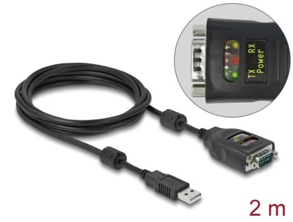 Delock Adaptér z USB 2.0 Typu-A na RS-232 D-Sub, 9 pin, 2,5 kV, s galvanickou izolací, 2m 64154