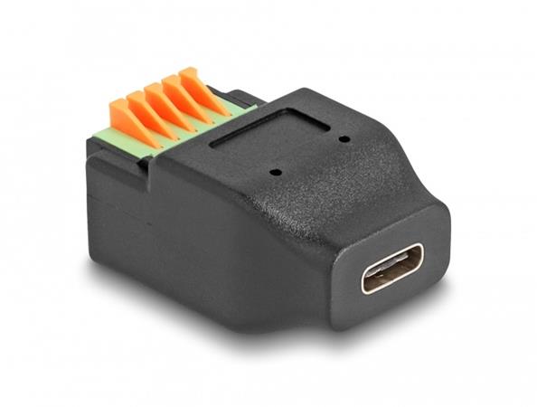 Delock Adaptér ze zásuvkového konektoru USB Type-C™ 2.0 na svorkovnici, s tlačítkem 66457