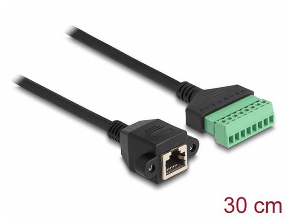 Delock Adaptér ze zásuvky kabelu RJ45 Cat.6 na svorkovnici, pro vestavbu, 30 cm, dvoudílný 66054