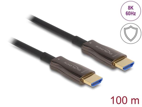 Delock Aktivní optický kabel HDMI s kovovým pancéřováním, 8K 60 Hz, 100 m 86080