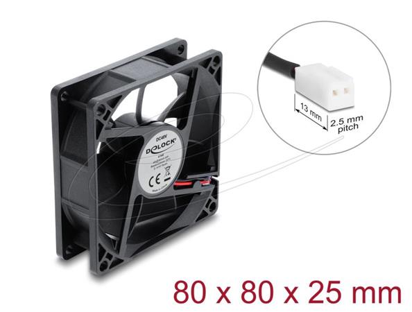 Delock Axiální ventilátor 48 V DC, 80 x 80 x 25 mm s 2-pinovým zásuvkovým konektorem ventilátoru, černý 67446