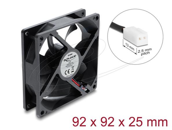 Delock Axiální ventilátor 48 V DC, 92 x 92 x 25 mm s 2-pinovým zásuvkovým konektorem ventilátoru, černý 67447