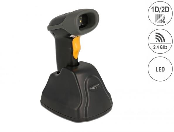 Delock Čtečka čárových kódů 2,4 GHz, 1D a 2D, s nabíjecí stanicí - Více jazyků 90550