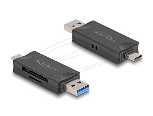 Delock Čtečka karet USB 5 Gbps, USB Type-C™ / Typ-A na paměťové karty SD a Micro SD černá 91020