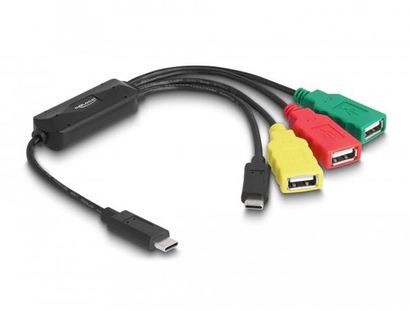Delock Čtyřportový kabelový Hub USB 2.0 s rozhraním USB Type-C™ na 3 x USB-A samice + 1 x USB-C™ samec 64203