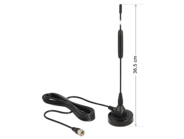 Delock DAB+ Antenna F Plug 0 dBi omnidirectional with magnetical stand fixed black 12412