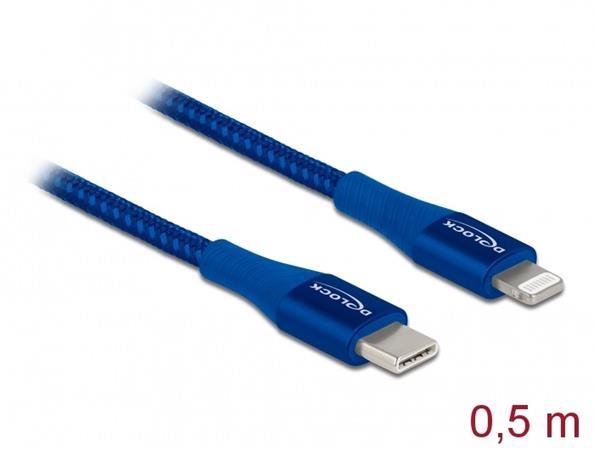 Delock Datový a nabíjecí kabel USB Type-C™ na Lightning™ pro iPhone™, iPad™ a iPod™ modrý 0,5 m MFi 85415