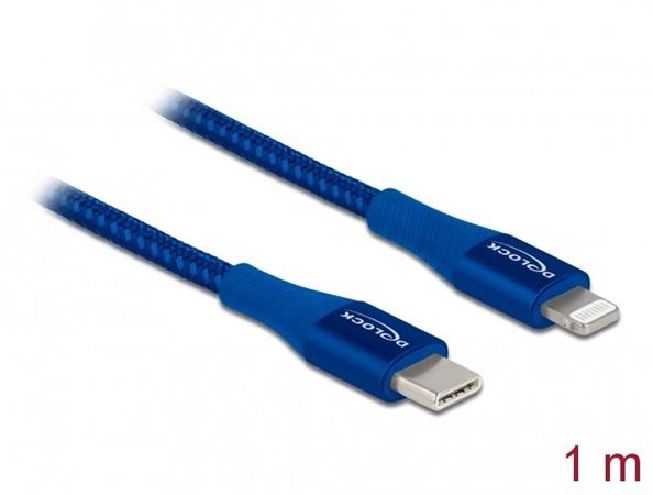 Delock Datový a nabíjecí kabel USB Type-C™ na Lightning™ pro iPhone™, iPad™ a iPod™ modrý 1 m MFi 85416