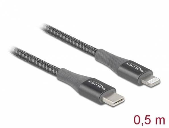 Delock Datový a nabíjecí kabel USB Type-C™ na Lightning™ pro iPhone™, iPad™ a iPod™ šedá 0,5 m MFi 86630