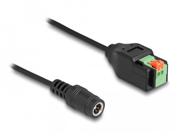 Delock DC adaptér ze zásuvky o rozměrech 5,5 x 2,1 mm na svorkovnici, s tlačítkem 15 cm 66326